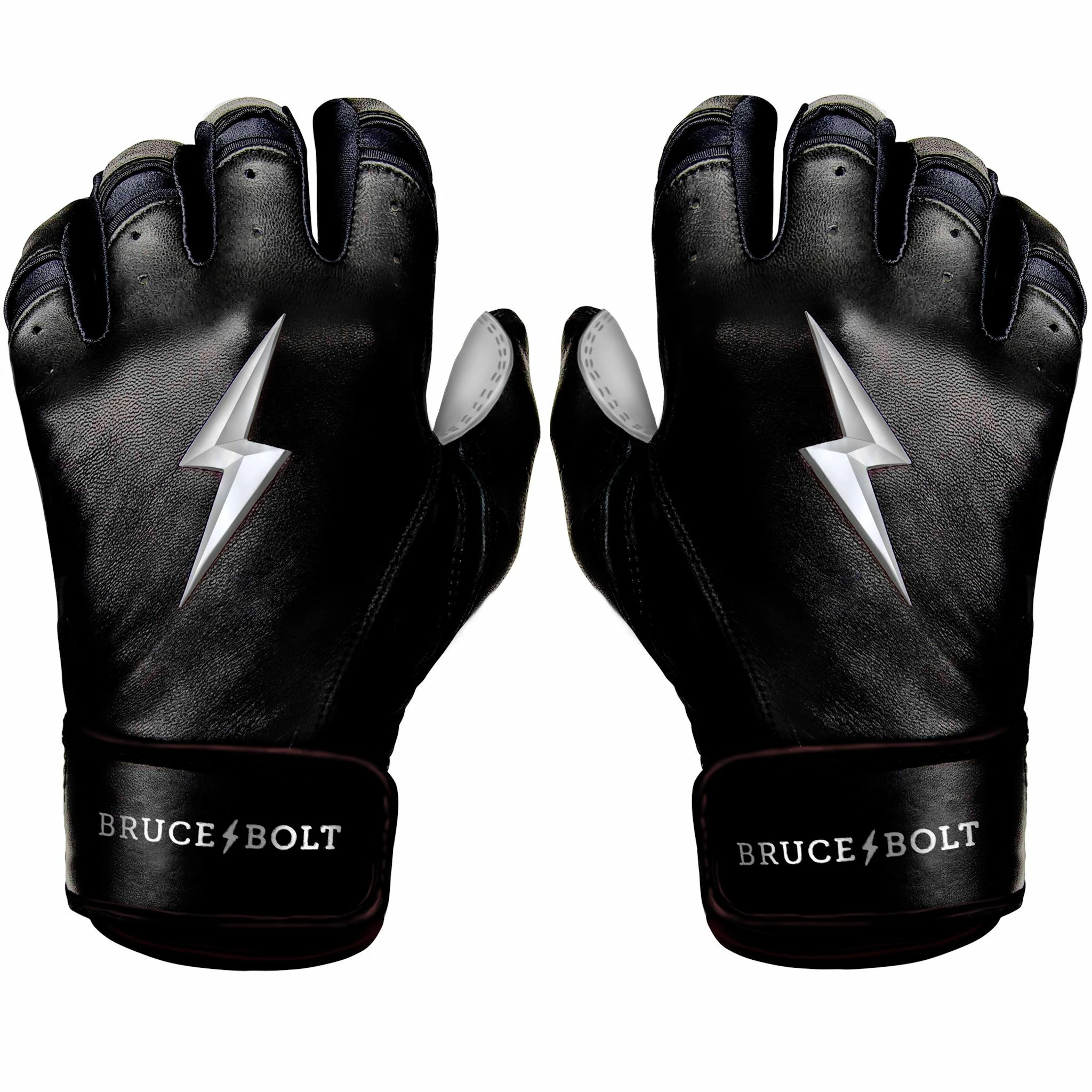 Bruce Bolt PREMIUM PRO Chrome Series Short Cuff Batting Gloves: Black 1 Bruce Bolt PREMIUM PRO Chrome Series Short Cuff Batting Gloves: Black