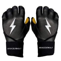 Bruce Bolt PREMIUM PRO Long Cuff Batting Gloves: Black