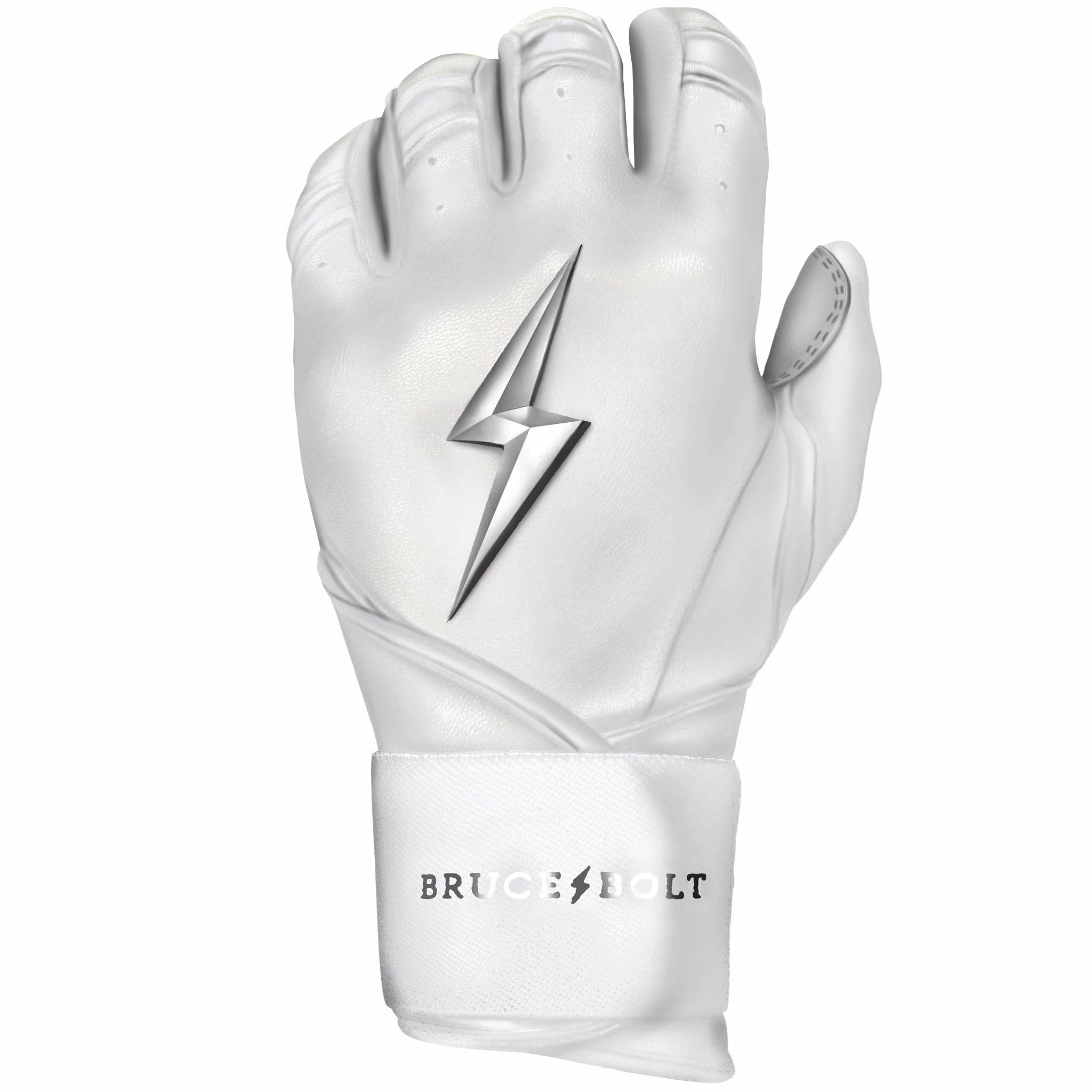Bruce Bolt PREMIUM PRO Chrome Series Long Cuff Batting Gloves: White 5 Bruce Bolt PREMIUM PRO Chrome Series Long Cuff Batting Gloves: White - Image 5