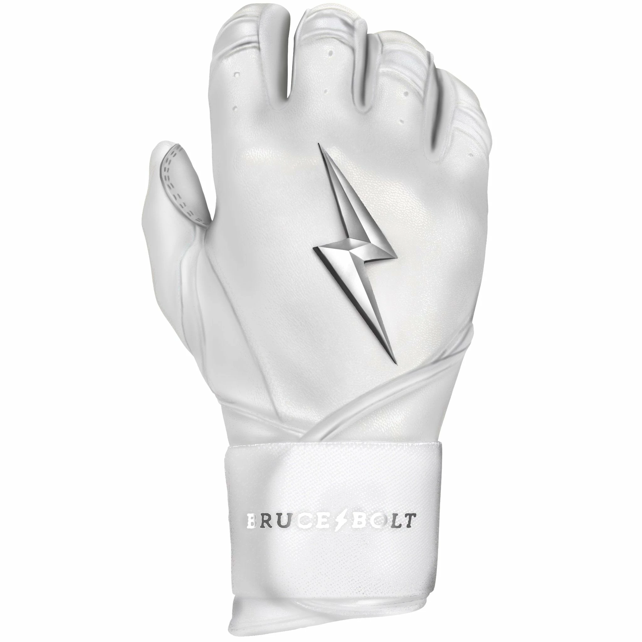 Bruce Bolt PREMIUM PRO Chrome Series Long Cuff Batting Gloves: White 7 Bruce Bolt PREMIUM PRO Chrome Series Long Cuff Batting Gloves: White - Image 7