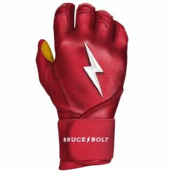 Bruce Bolt PREMIUM PRO Long Cuff Batting Gloves: Red -Baseball Sales Shop LC REDG RIGHT