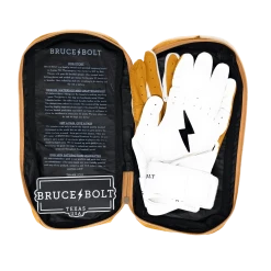 Bruce Bolt PREMIUM PRO Long Cuff Batting Gloves: White -Baseball Sales Shop LC WHTG BAG2