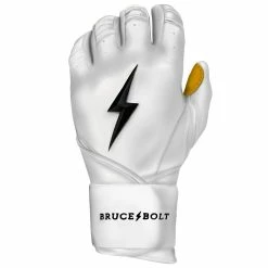 Bruce Bolt PREMIUM PRO Long Cuff Batting Gloves: White -Baseball Sales Shop LC WHTG LEFT