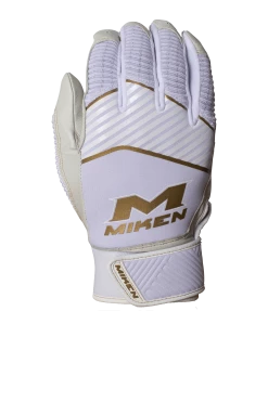Miken Softball MK7X Adult White And Gold Batting Gloves: MBGGLD-WHT -Baseball Sales Shop MBGGLDwhite3