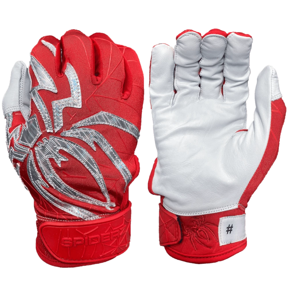 2022 Spiderz PRIZM Batting Gloves: Red/Silver 1 2022 Spiderz PRIZM Batting Gloves: Red/Silver
