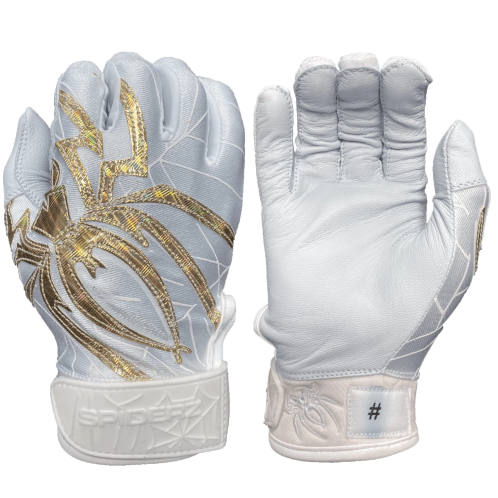 2022 Spiderz PRIZM Batting Gloves: White/Gold 1 2022 Spiderz PRIZM Batting Gloves: White/Gold