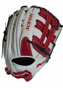 Miken Pro Series 14″ Slow Pitch Fielding Glove – White/Scarlet/Navy: PRO140WSN
