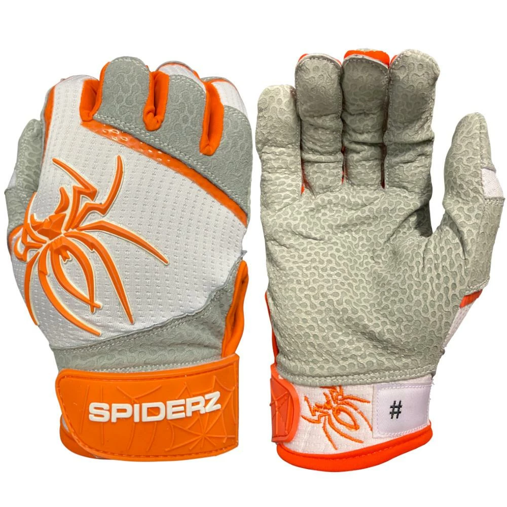 2022 Spiderz PRO Model Batting Gloves: White/Orange 1 2022 Spiderz PRO Model Batting Gloves: White/Orange