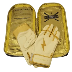 Bruce Bolt PREMIUM PRO Gold Series Batting Gloves: Short Cuff 10 Bruce Bolt PREMIUM PRO Gold Series Batting Gloves: Short Cuff -Baseball Sales Shop SC GLD BAG2