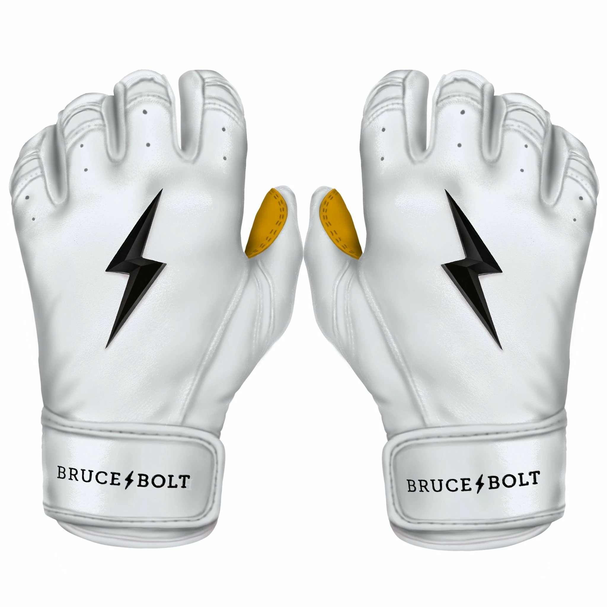 Bruce Bolt PREMIUM PRO Short Cuff Batting Gloves: White 1 Bruce Bolt PREMIUM PRO Short Cuff Batting Gloves: White
