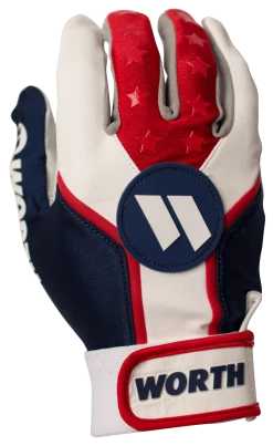 Worth Adult Red, White, And Blue Team Batting Gloves: WBATGL-RWB