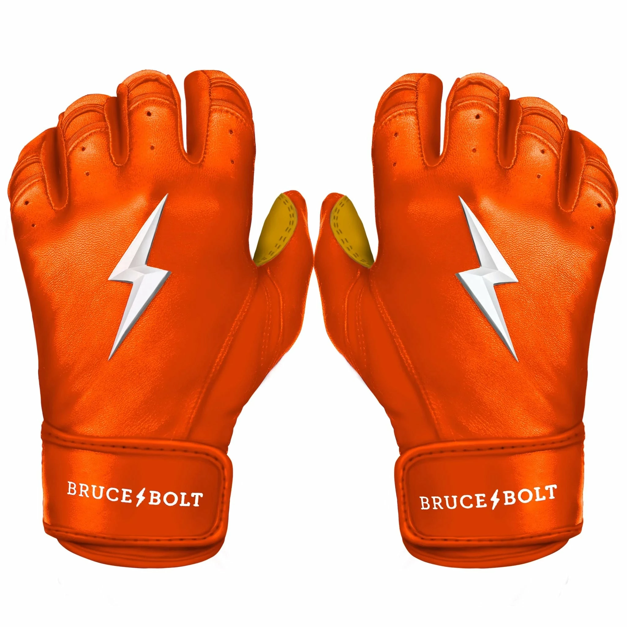 Bruce Bolt PREMIUM PRO Short Cuff Batting Gloves: Orange 1 Bruce Bolt PREMIUM PRO Short Cuff Batting Gloves: Orange